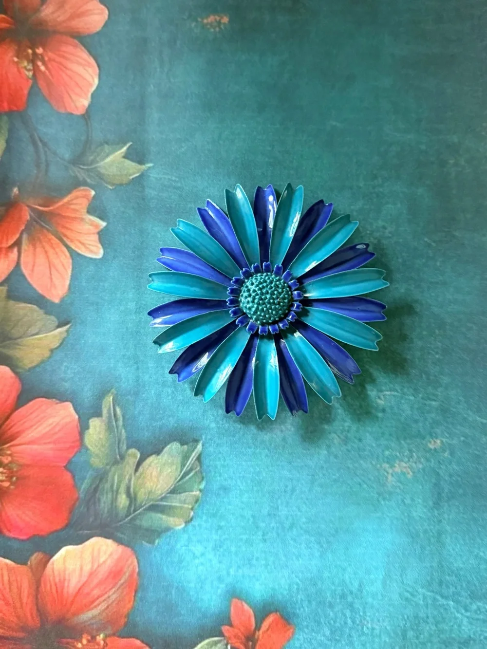 Blue & Teal Flower Brooch - Women's Accessory
